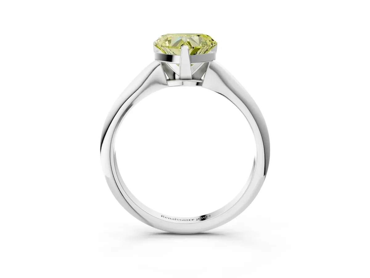 Fancy Yellow Heart Cut Diamond Solitaire Engagement Ring with Classic Band and Four-Prong Setting Silver