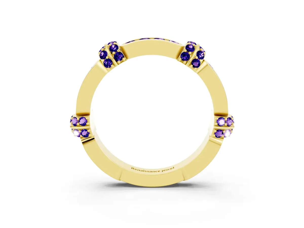 Pavé Round Tanzanite Link Band with Bezel Setting Yellow gold