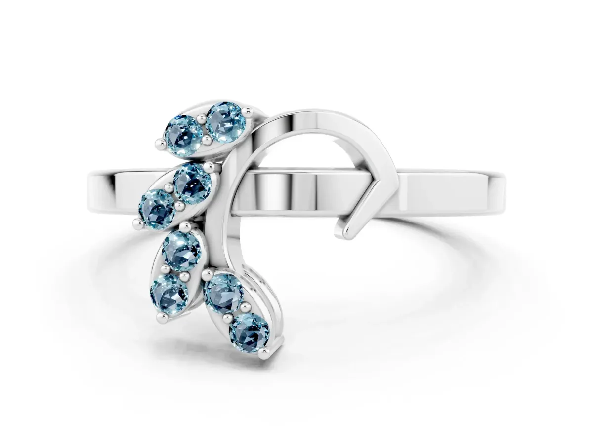 Marquise Aquamarine Cluster Bypass Ring with Prong Setting Silver