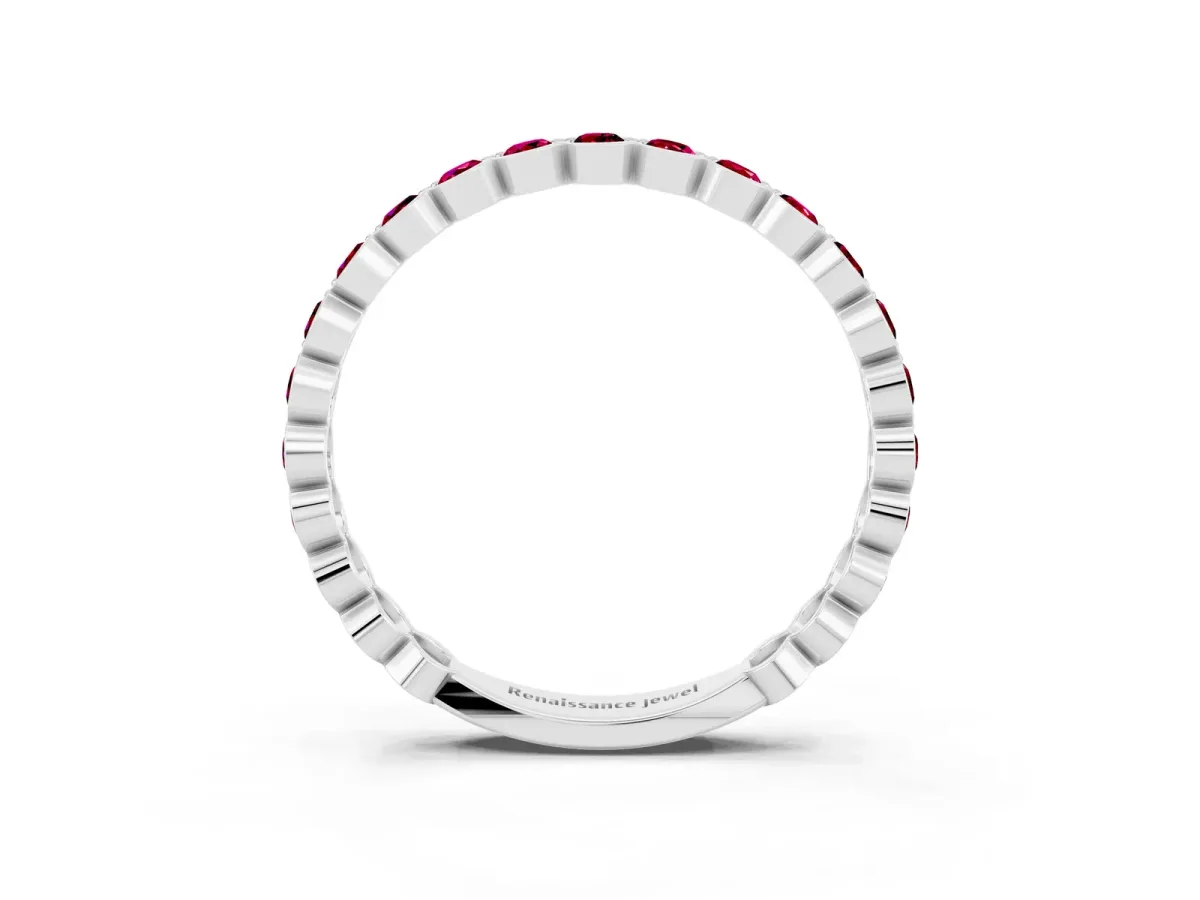 Round Garnet Bezel Set Eternity Band Platinum
