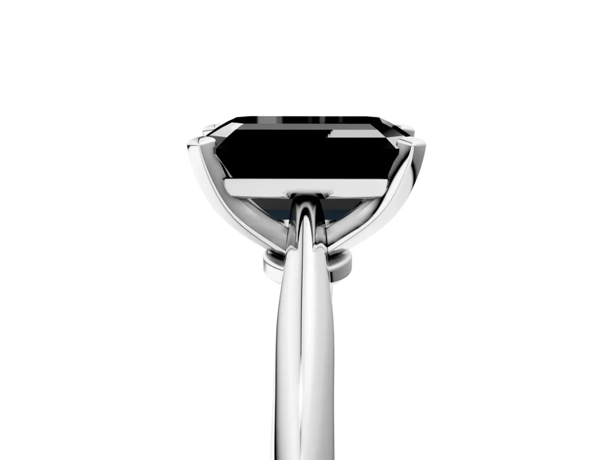 Fancy Black Emerald Cut Diamond Solitaire Engagement Ring with Classic Band and Four-Prong Setting Silver
