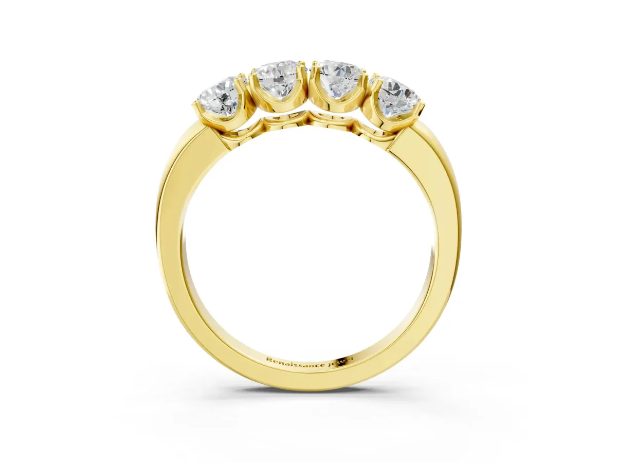 Four-Stone Round Cut Diamond Prong-Set White Gold Band Yellow gold