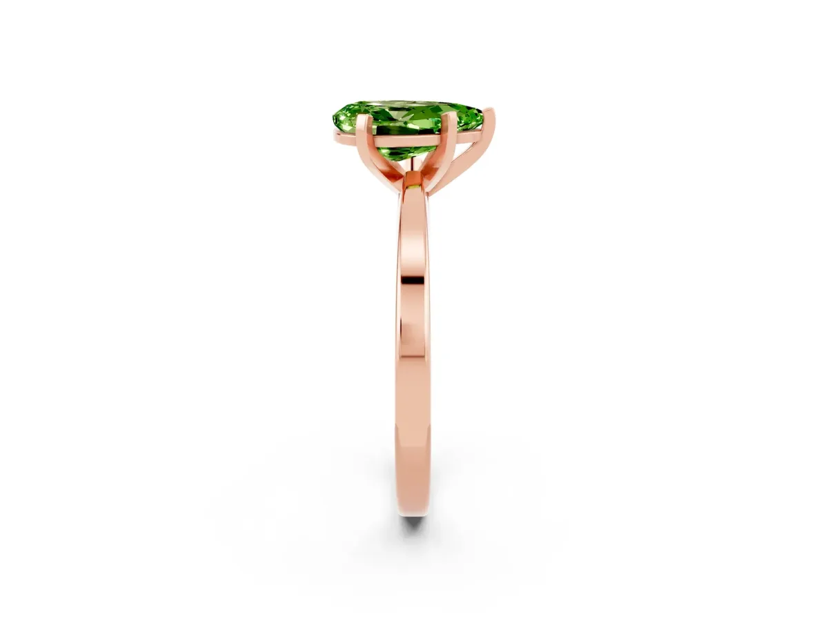 Pear Cut Peridot Solitaire Engagement Ring with Classic Band and Four-Prong Setting Rose gold