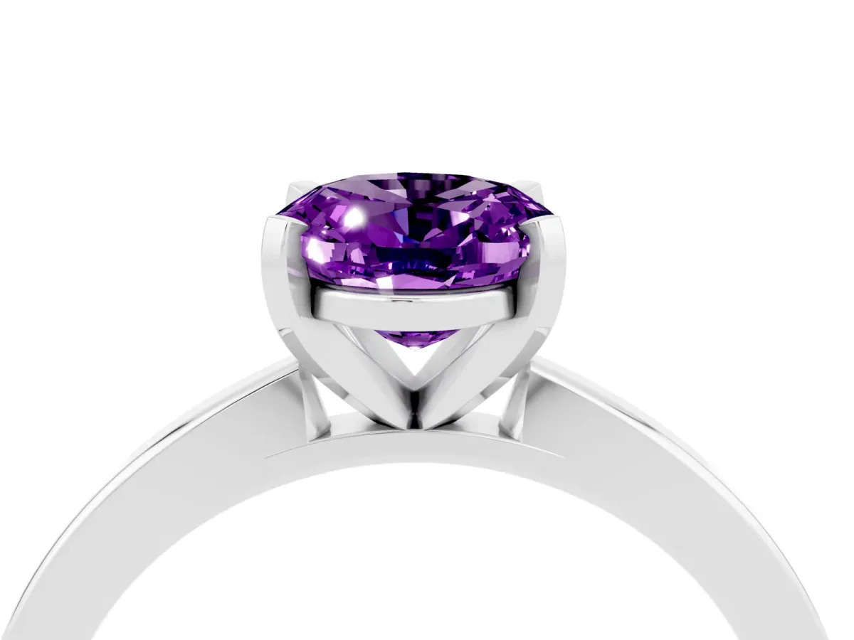 Oval Cut Amethyst Solitaire Engagement Ring with Classic Band and Four-Prong Setting White gold