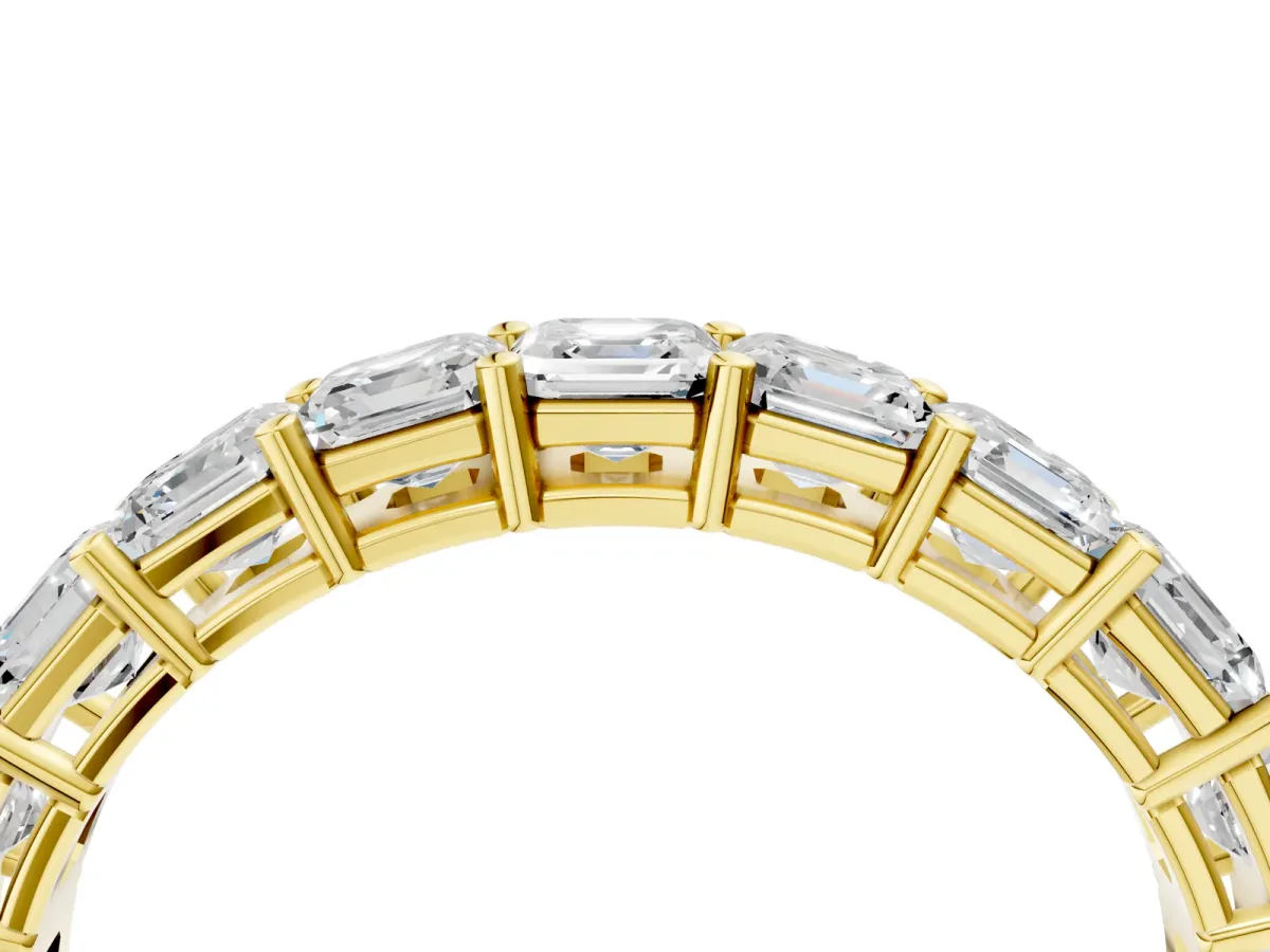 Asscher Cut Eternity Band with Shared Prong Setting Yellow gold
