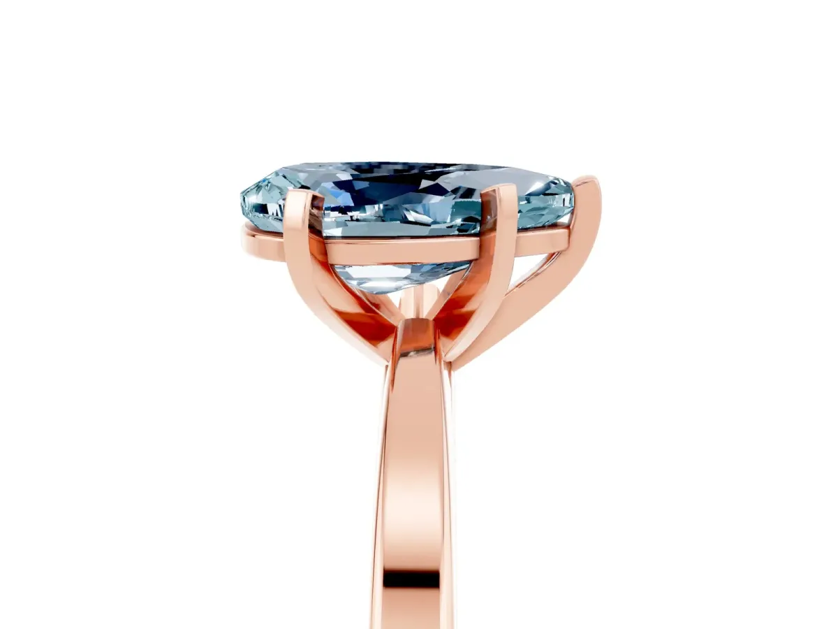 Pear Cut Aquamarine Solitaire Engagement Ring with Classic Band and Four-Prong Setting Rose gold