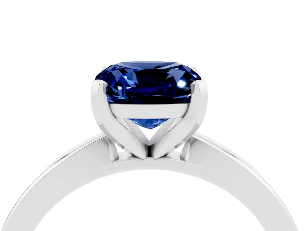 Cushion Cut Blue Sapphire Solitaire Engagement Ring with Classic Band and Four-Prong Setting Silver