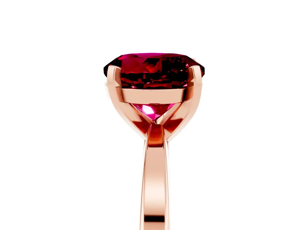 Round Cut Garnet Solitaire Engagement Ring with Classic Band and Four-Prong Setting Rose gold