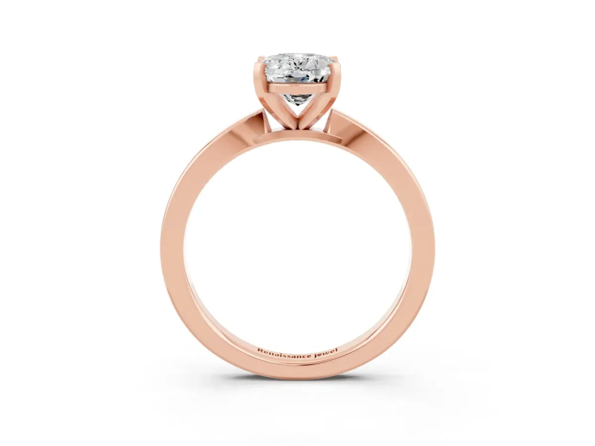 Oval Cut Moissanite Solitaire Engagement Ring with Classic Band and Four-Prong Setting Rose gold