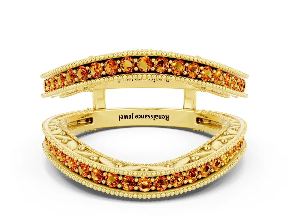 Round Citrine Milgrain Eternity Band with Channel Setting Yellow gold