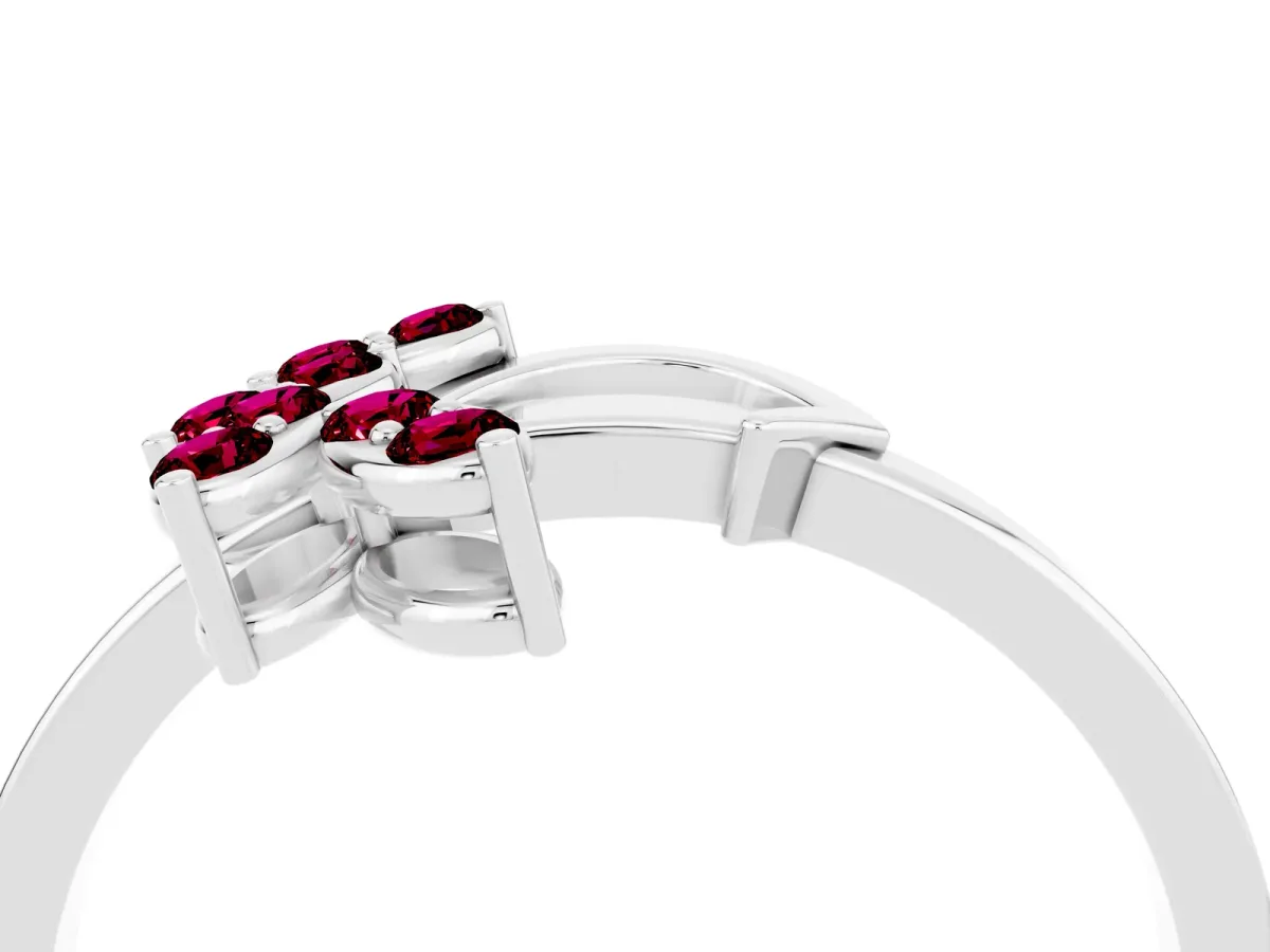 Marquise Garnet Cluster Bypass Ring with Prong Setting White gold