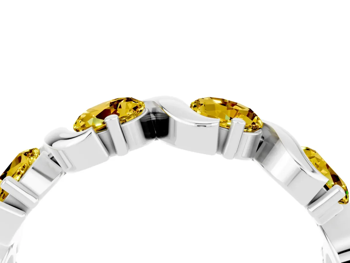 Round Yellow Sapphire Half Eternity Band with Wave Prong Setting White gold