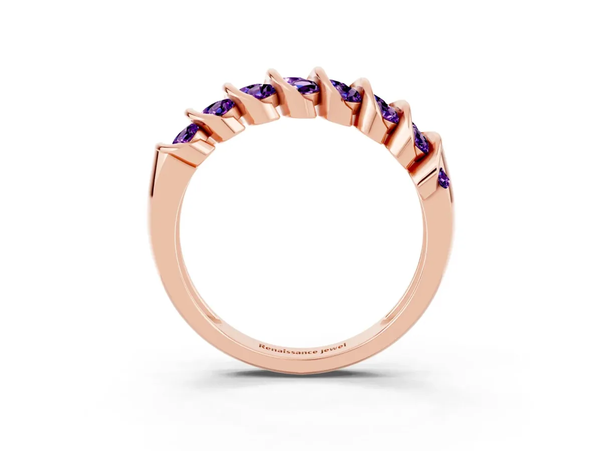 Channel Set Round Amethyst Multi-Row Band Rose gold