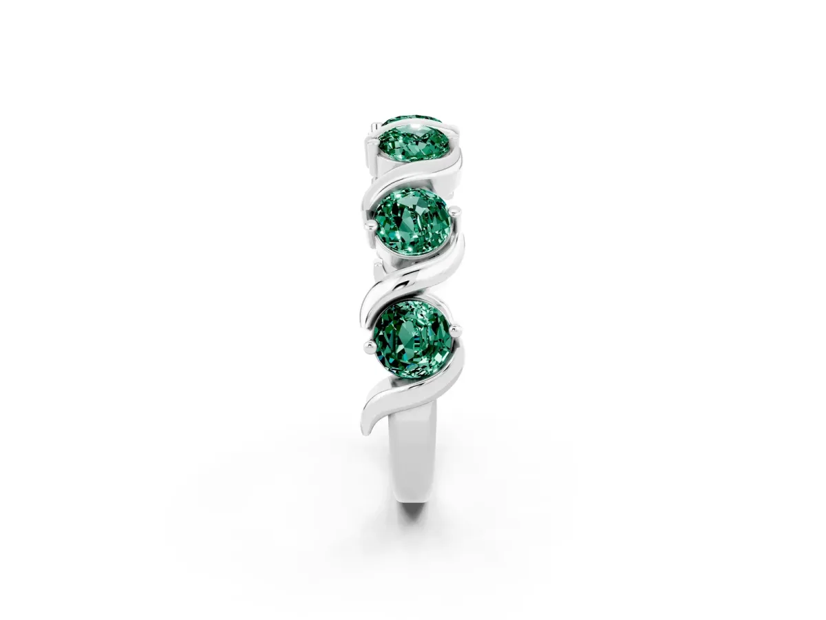 Round Green Sapphire Half Eternity Band with Wave Prong Setting Platinum