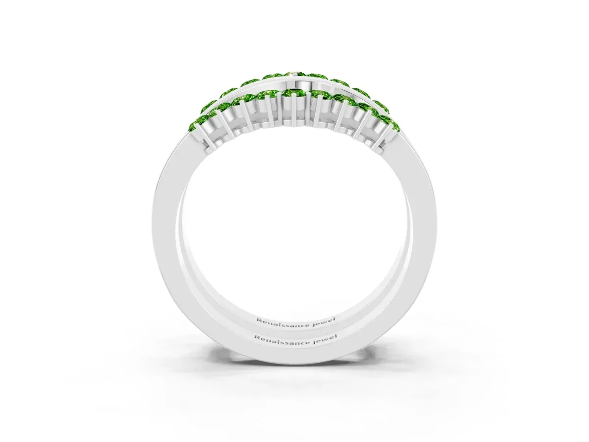 Round Peridot Chevron Contour Band with Prong Setting White gold