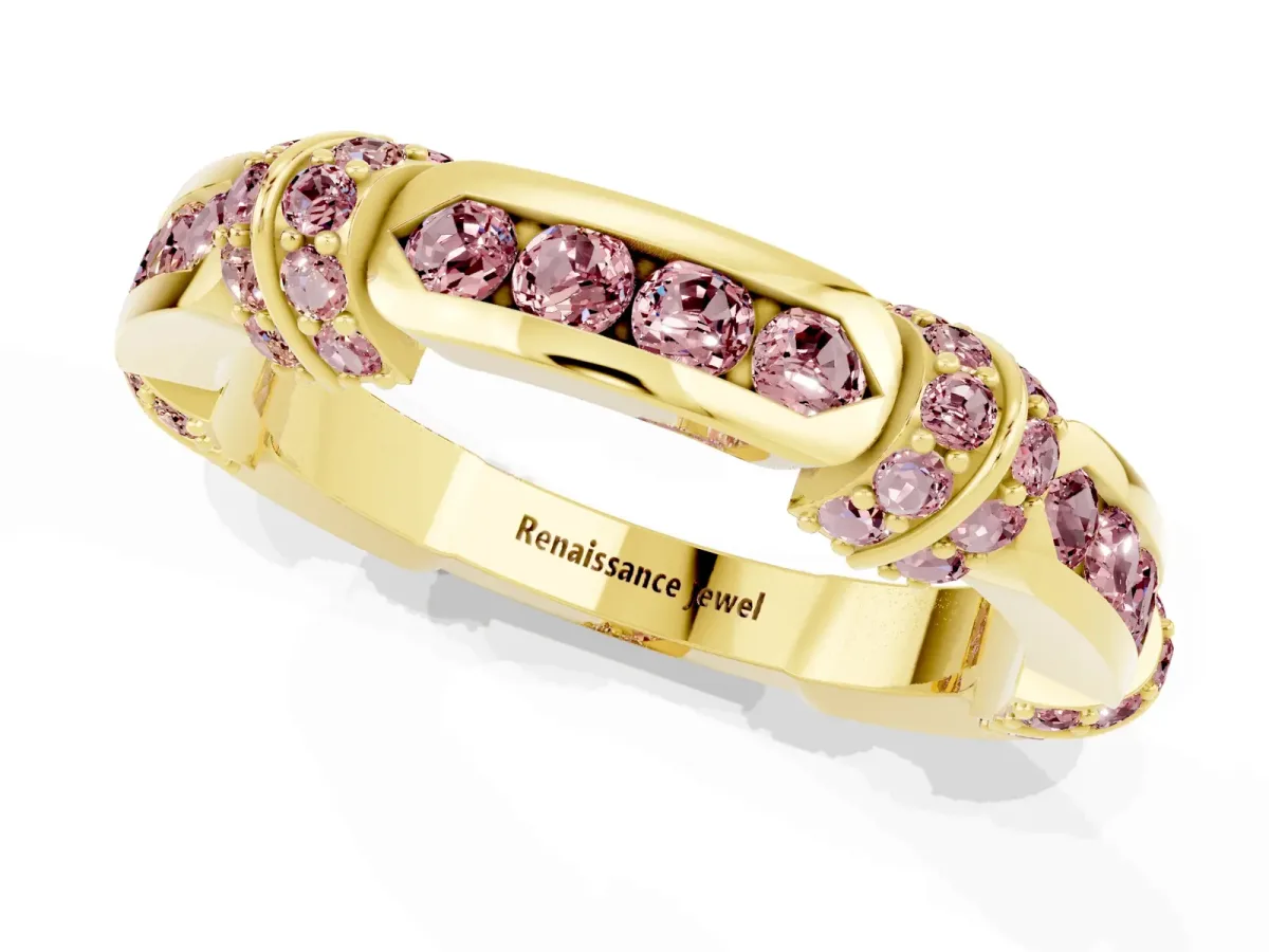 Pavé Round Morganite Link Band with Bezel Setting Yellow gold