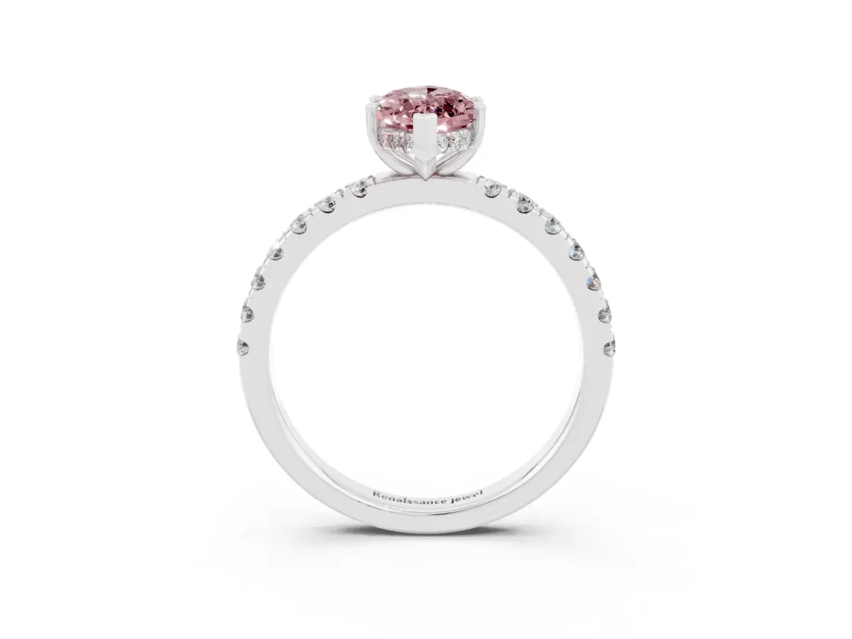 Marquise Cut Morganite Pave Band Solitaire Ring with Round and Prong Setting Silver