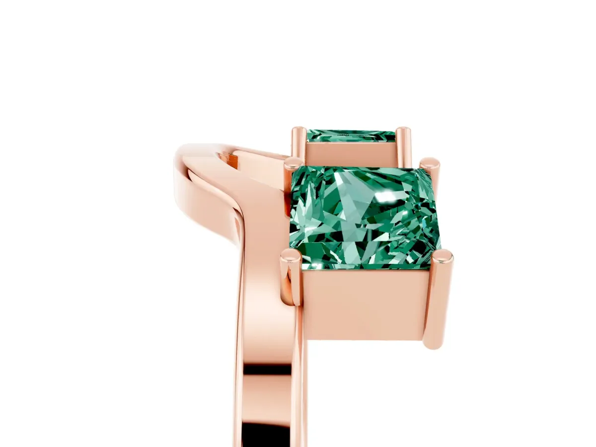 Princess Cut Green Sapphire Two-Stone Open Band Ring with Four-Prong Setting Rose gold