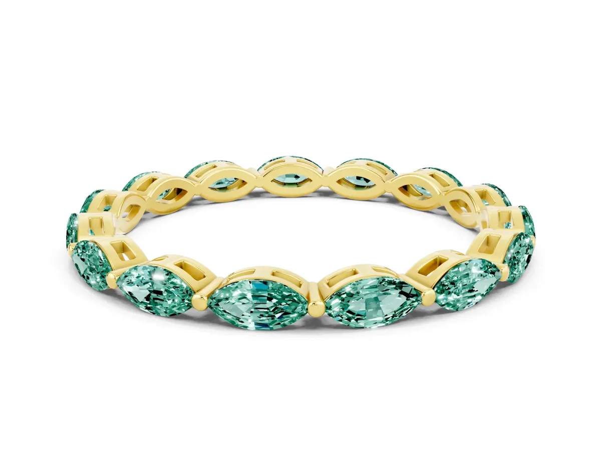 Marquise Green Sapphire Eternity Band with U-Prong Setting Yellow gold