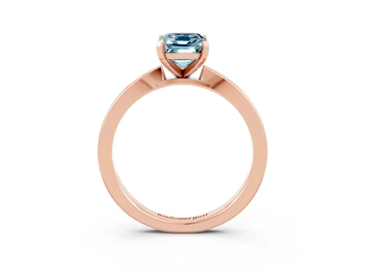 Emerald Cut Aquamarine Solitaire Engagement Ring with Classic Band and Four-Prong Setting Rose gold