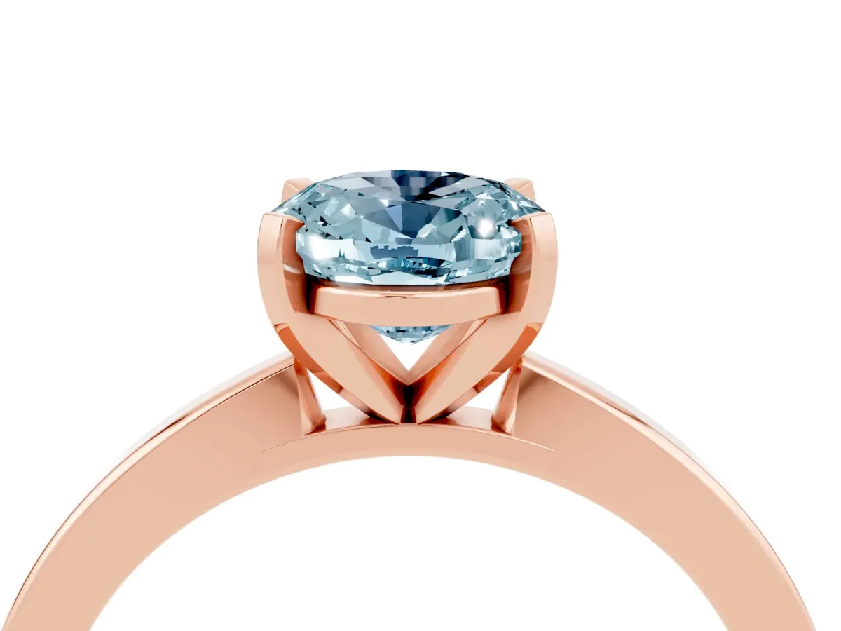 Oval Cut Aquamarine Solitaire Engagement Ring with Classic Band and Four-Prong Setting Rose gold