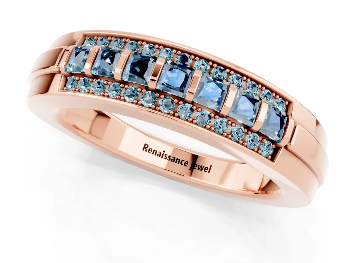 Bar-Set Princess Cut Aquamarine Pavé Band Rose gold