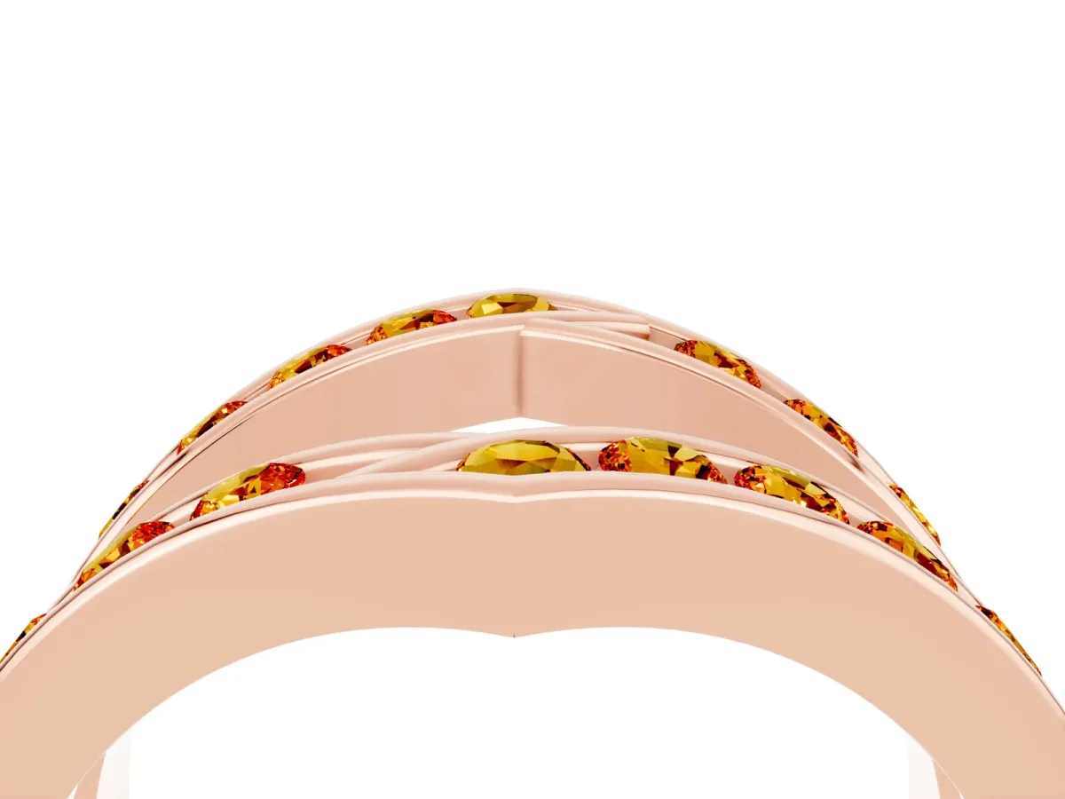 Round Citrine Channel-Set Chevron Band Rose gold