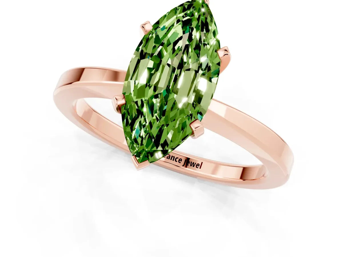 Marquise Cut Peridot Solitaire Engagement Ring with Classic Band and Four-Prong Setting Rose gold