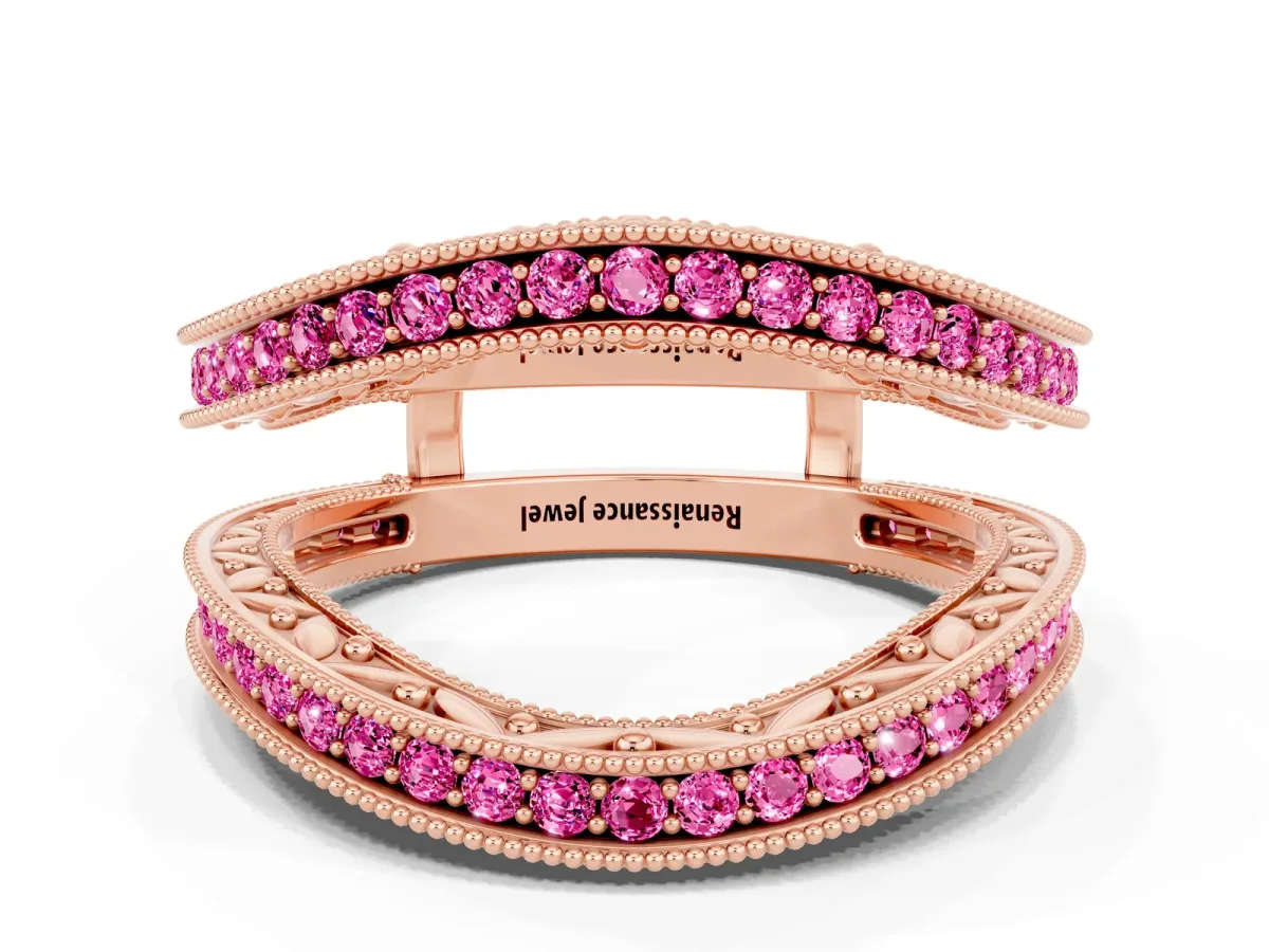 Round Pink Sapphire Milgrain Eternity Band with Channel Setting Rose gold