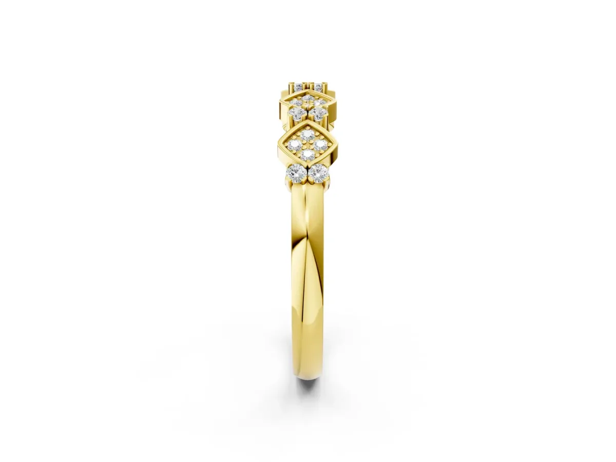 Pavé Cushion Diamond Cluster Eternity Band with Prong Setting Yellow gold