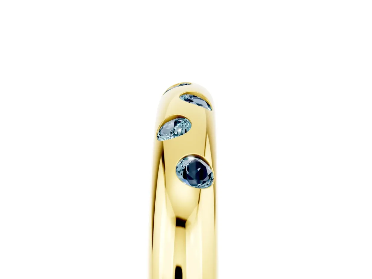 Round Aquamarine Flush-Set Comfort Fit Band Yellow gold