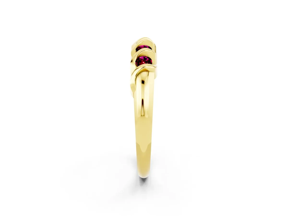 Round Garnet Eternity Band with Twist Prong Setting Yellow gold