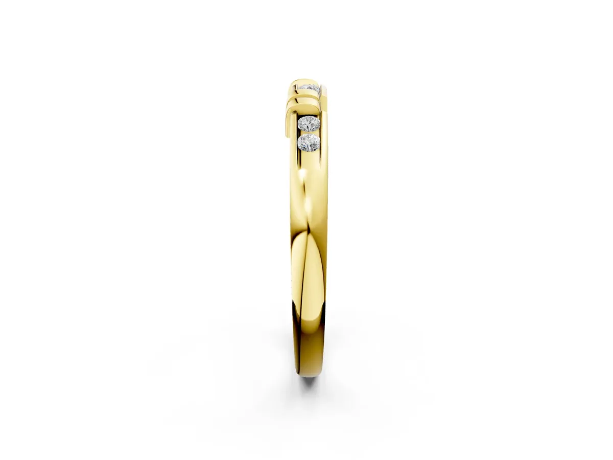 Channel Set Round Diamond Half-Eternity Band with Bar Prong Setting Yellow gold