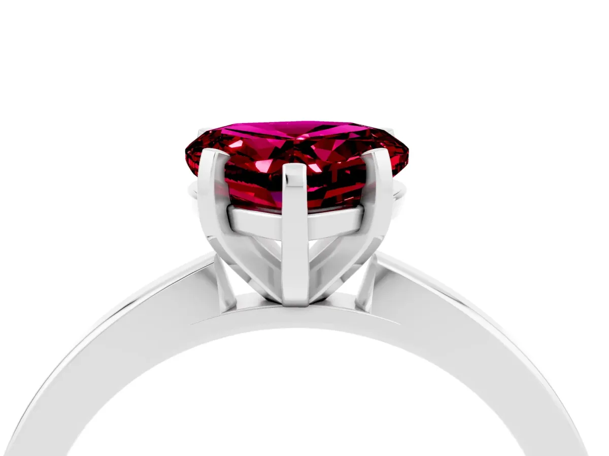 Heart Cut Garnet Solitaire Engagement Ring with Classic Band and Four-Prong Setting Silver