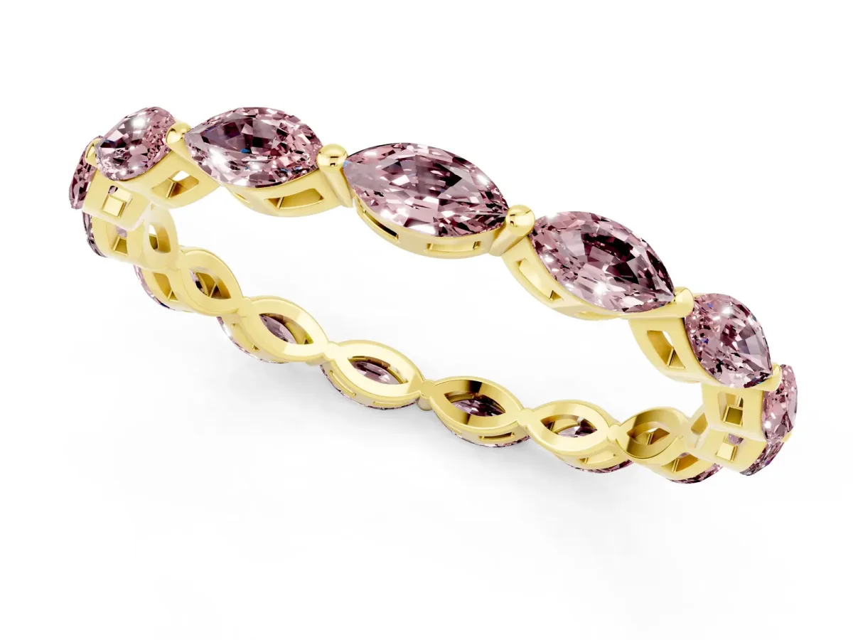 Marquise Morganite Eternity Band with U-Prong Setting Yellow gold