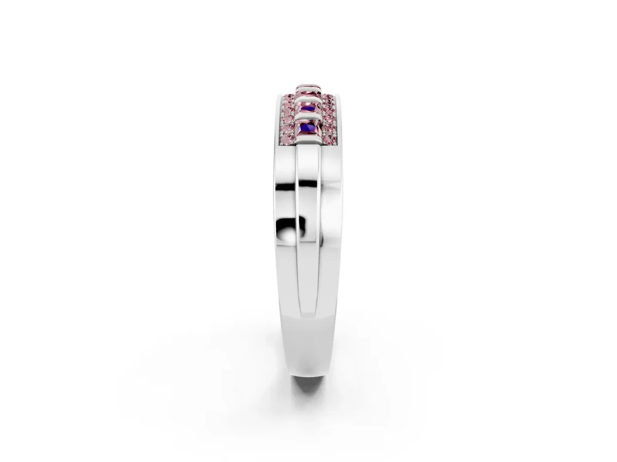 Bar-Set Princess Cut Morganite Pavé Band Silver