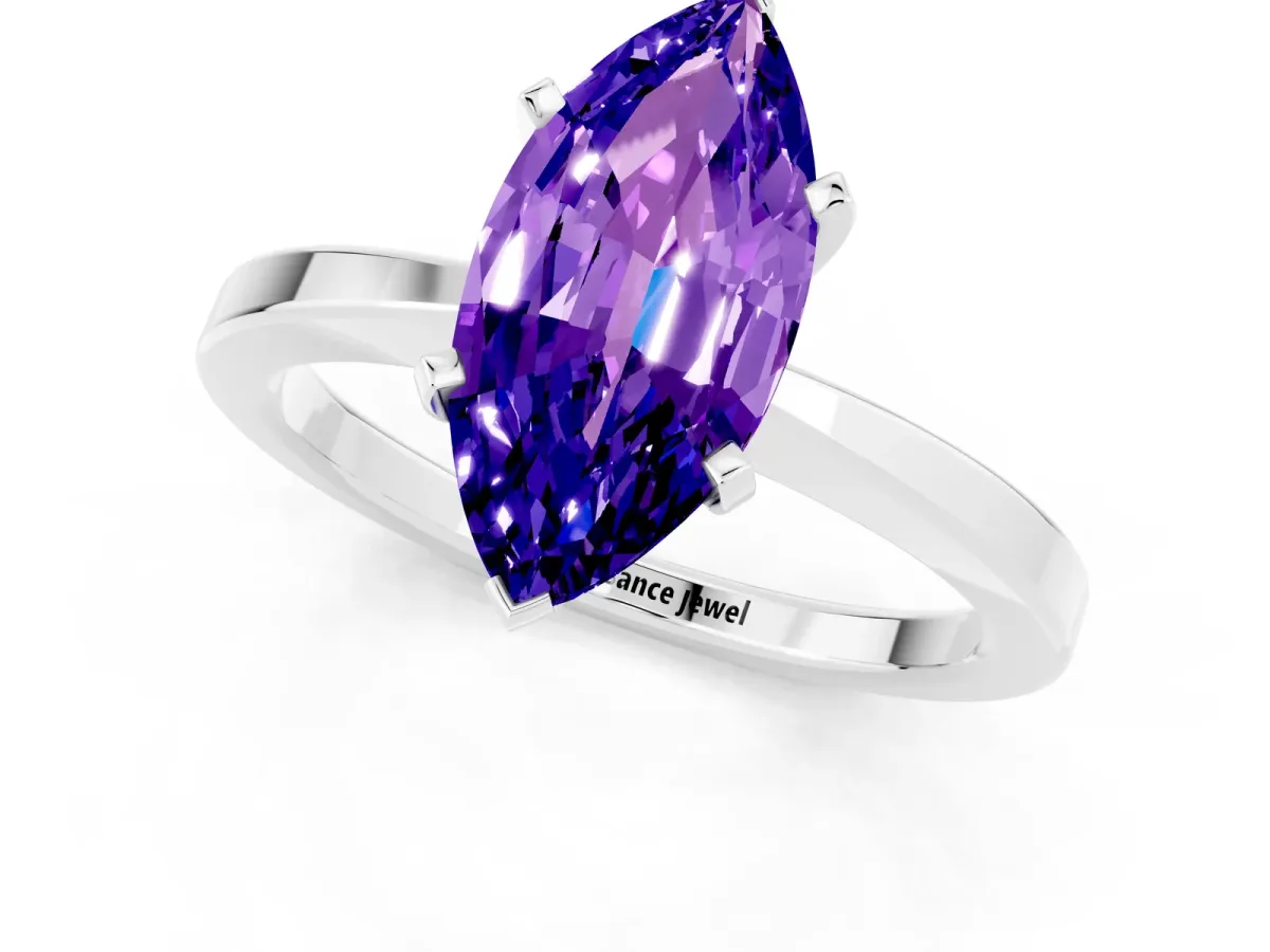 Marquise Cut Tanzanite Solitaire Engagement Ring with Classic Band and Four-Prong Setting Silver