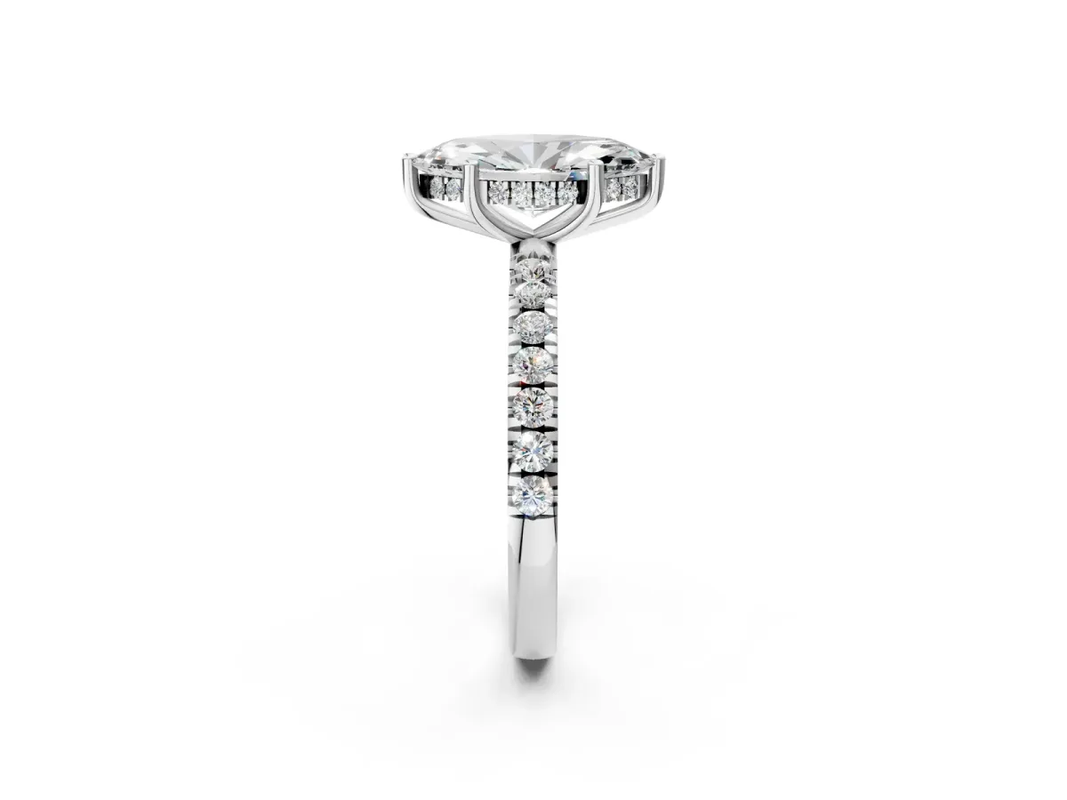 Marquise Cut Diamond Pave Band Solitaire Ring with Round and Prong Setting Platinum