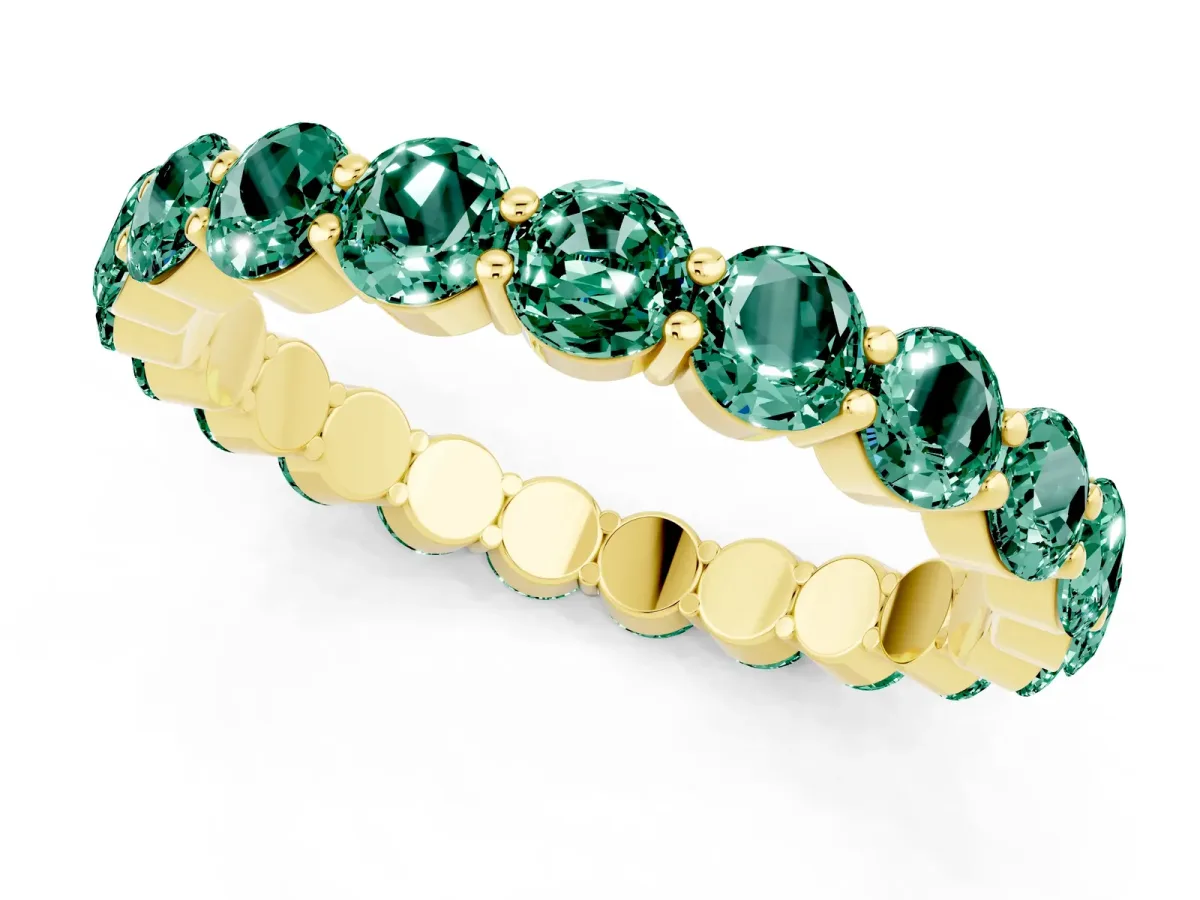 Round Green Sapphire Eternity Band with U-Prong Setting Yellow gold