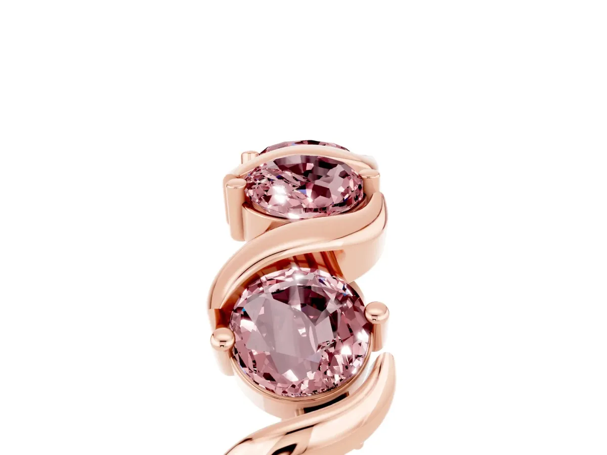 Round Morganite Half Eternity Band with Wave Prong Setting Rose gold