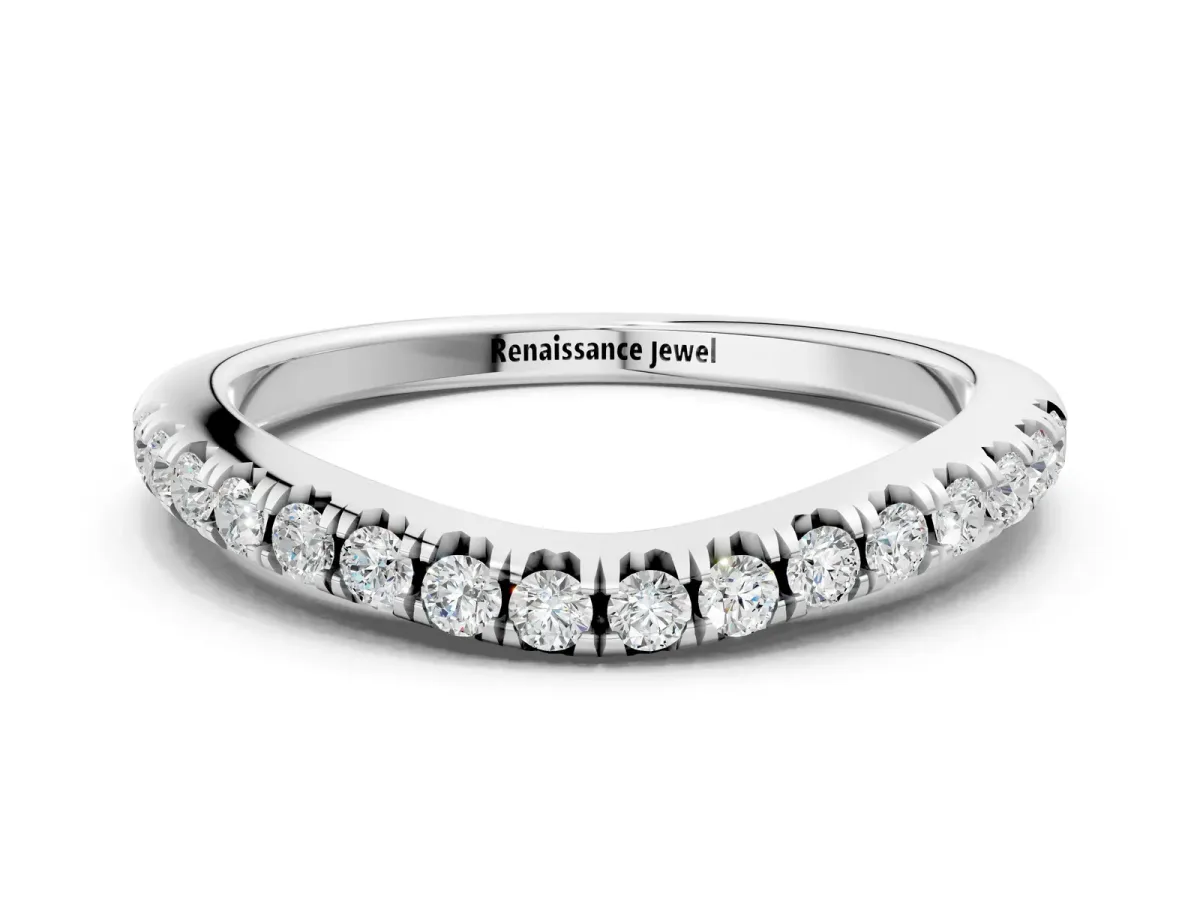 Round Diamond Pavé Curved Band with Shared Prong Setting Platinum