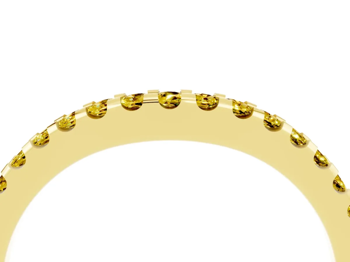 Round Yellow Sapphire Pavé Curved Wedding Band Yellow gold