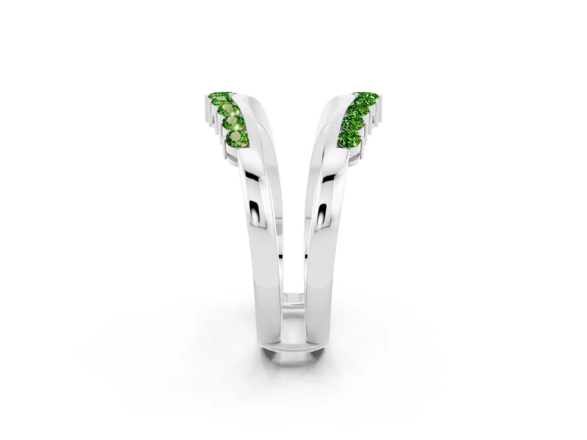 Round Peridot Chevron Contour Band with Prong Setting White gold