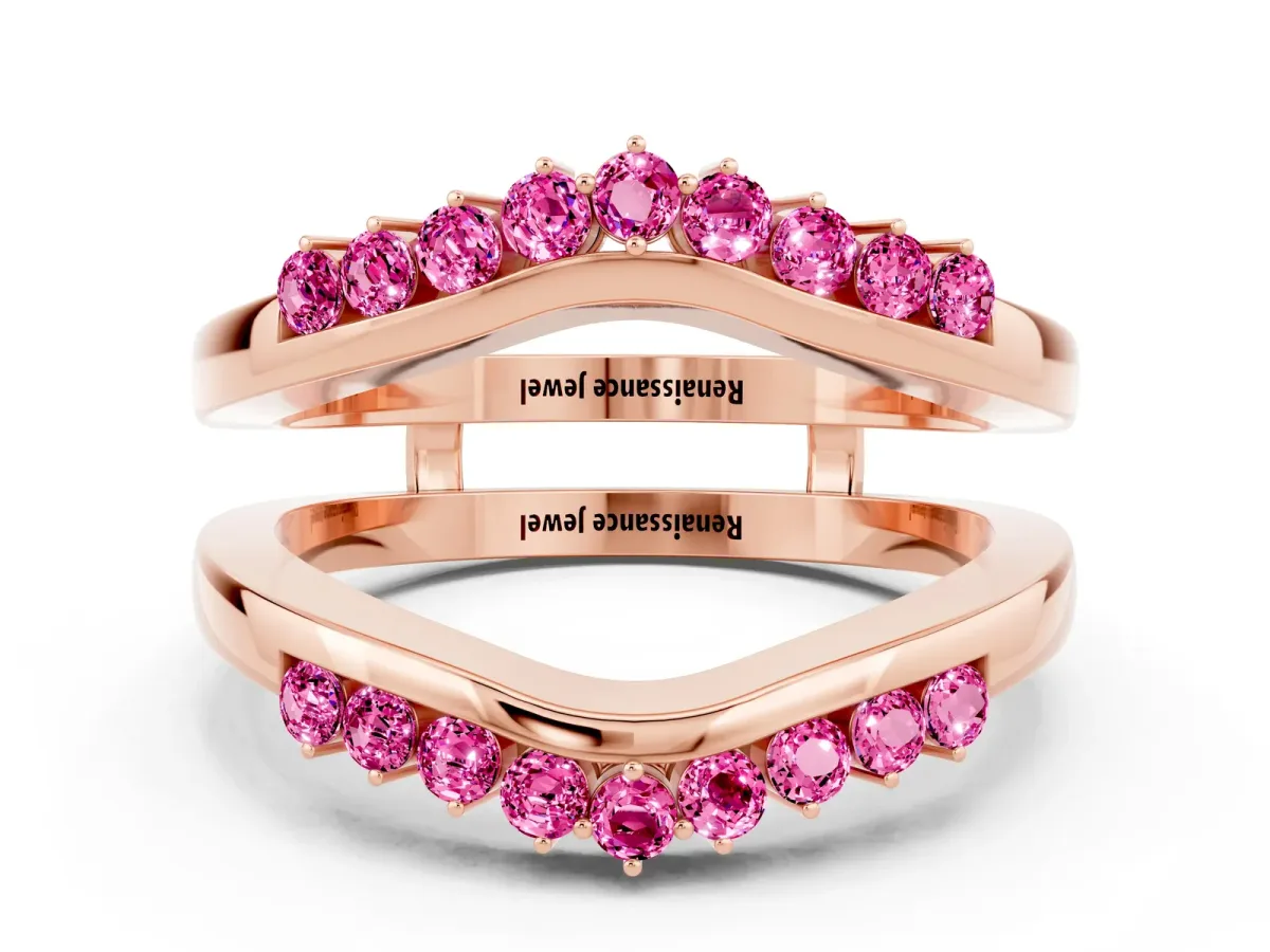 Round Pink Sapphire Chevron Contour Band with Prong Setting Rose gold