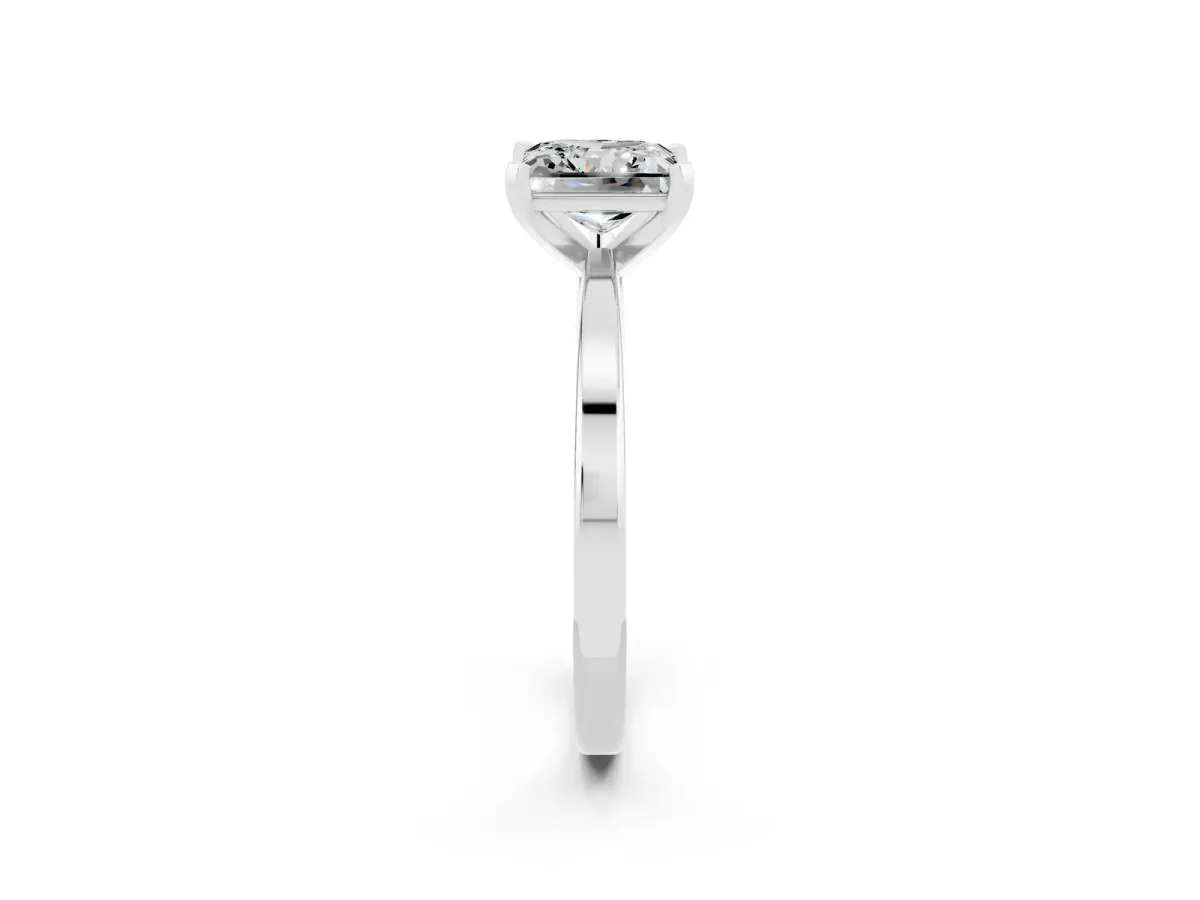 Princess Cut Moissanite Solitaire Engagement Ring with Classic Band and Four-Prong Setting Silver