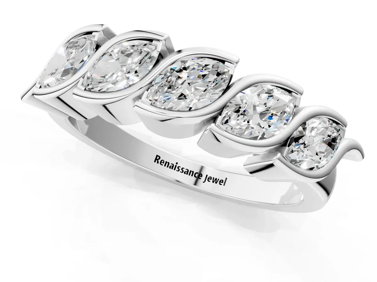 Marquise Diamond Wave Band with Channel Setting Silver