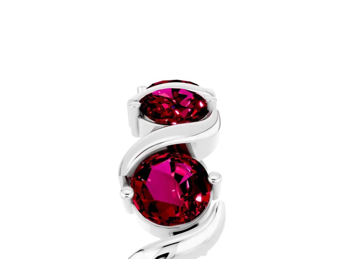 Round Garnet Half Eternity Band with Wave Prong Setting Platinum