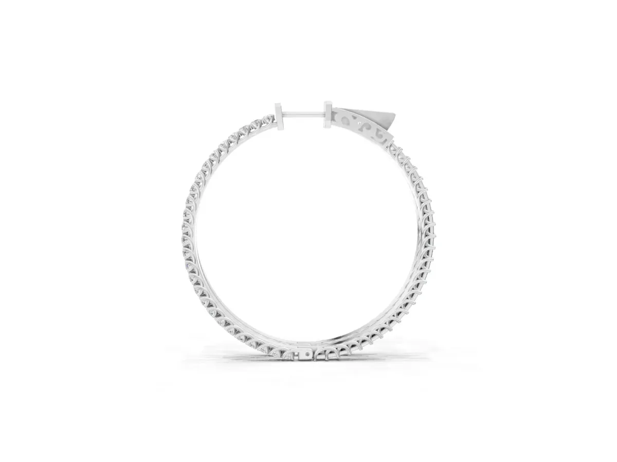 Round Cut Pave Diamond Hoop Earrings with Prong Setting White gold
