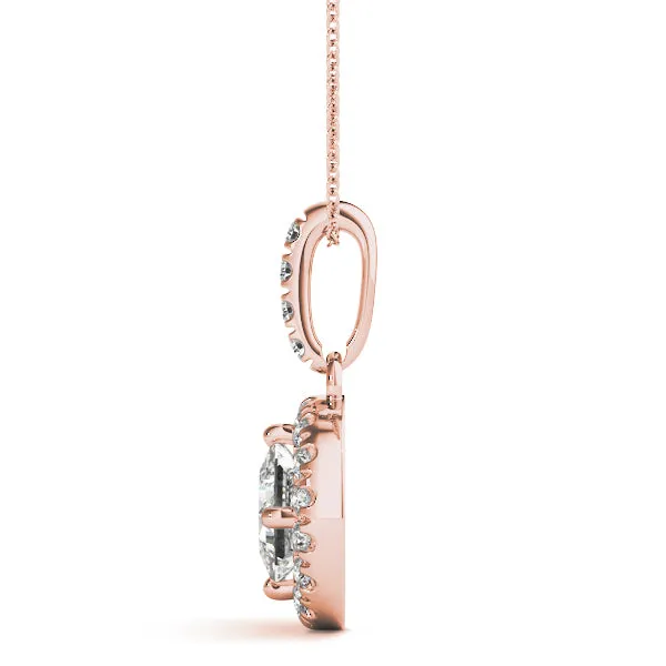 Princess Cut Halo Diamond Pendant with Four-Prong Setting Rose gold