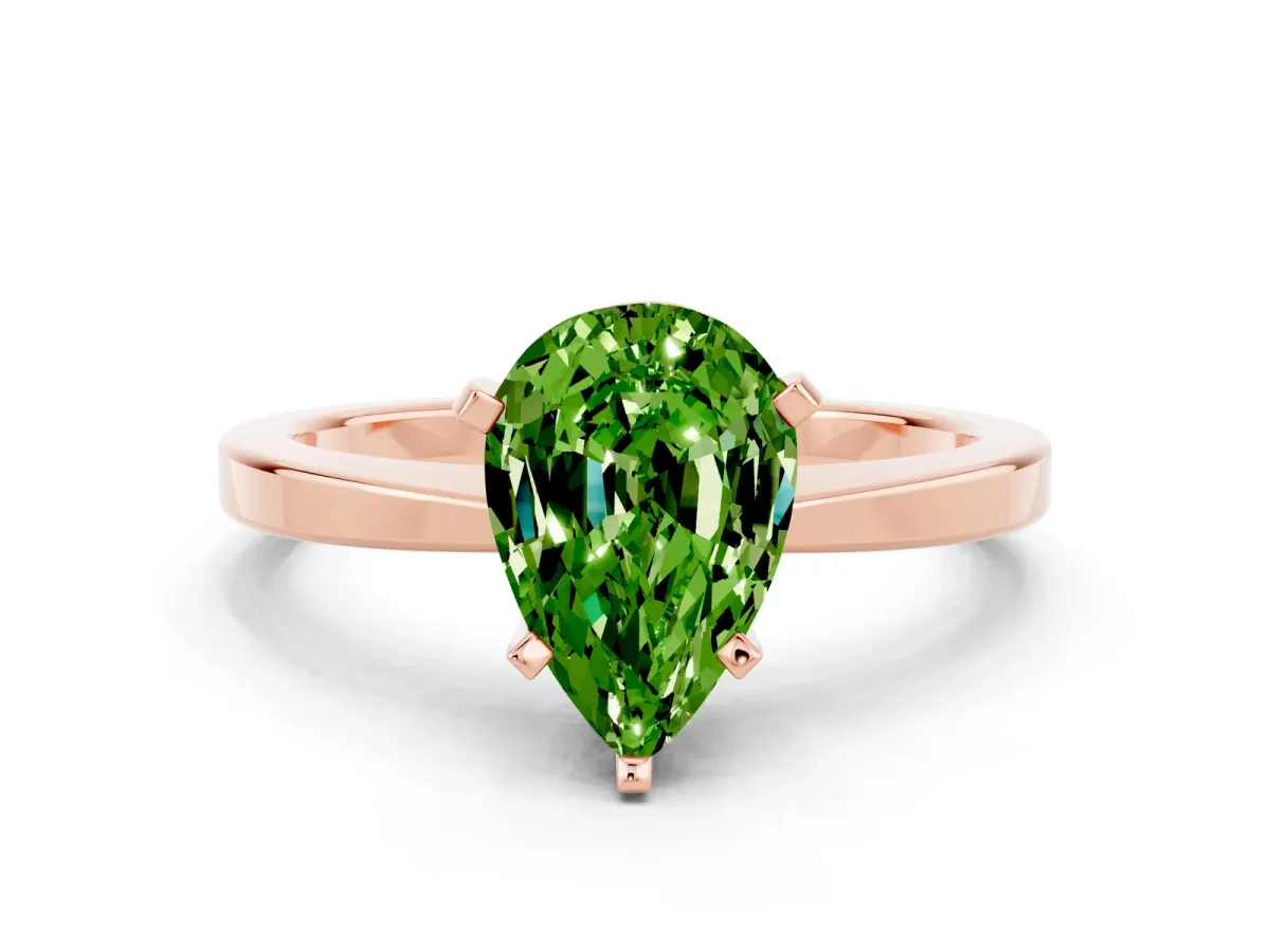 Pear Cut Peridot Solitaire Engagement Ring with Classic Band and Four-Prong Setting Rose gold